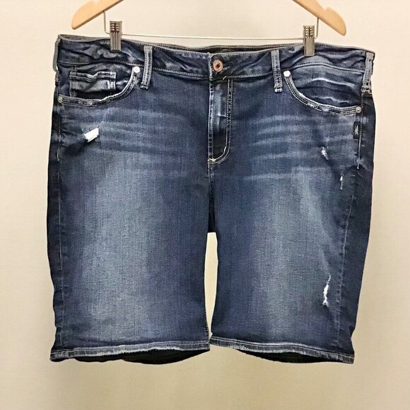 Silver Jeans 20 Suki Bermuda Denim Women’s Shorts Stretch Mid Rise Distressed - Picture 3 of 9